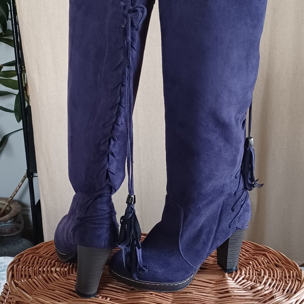 Purple Knee-high faux suede purple high heel boots size 6.5